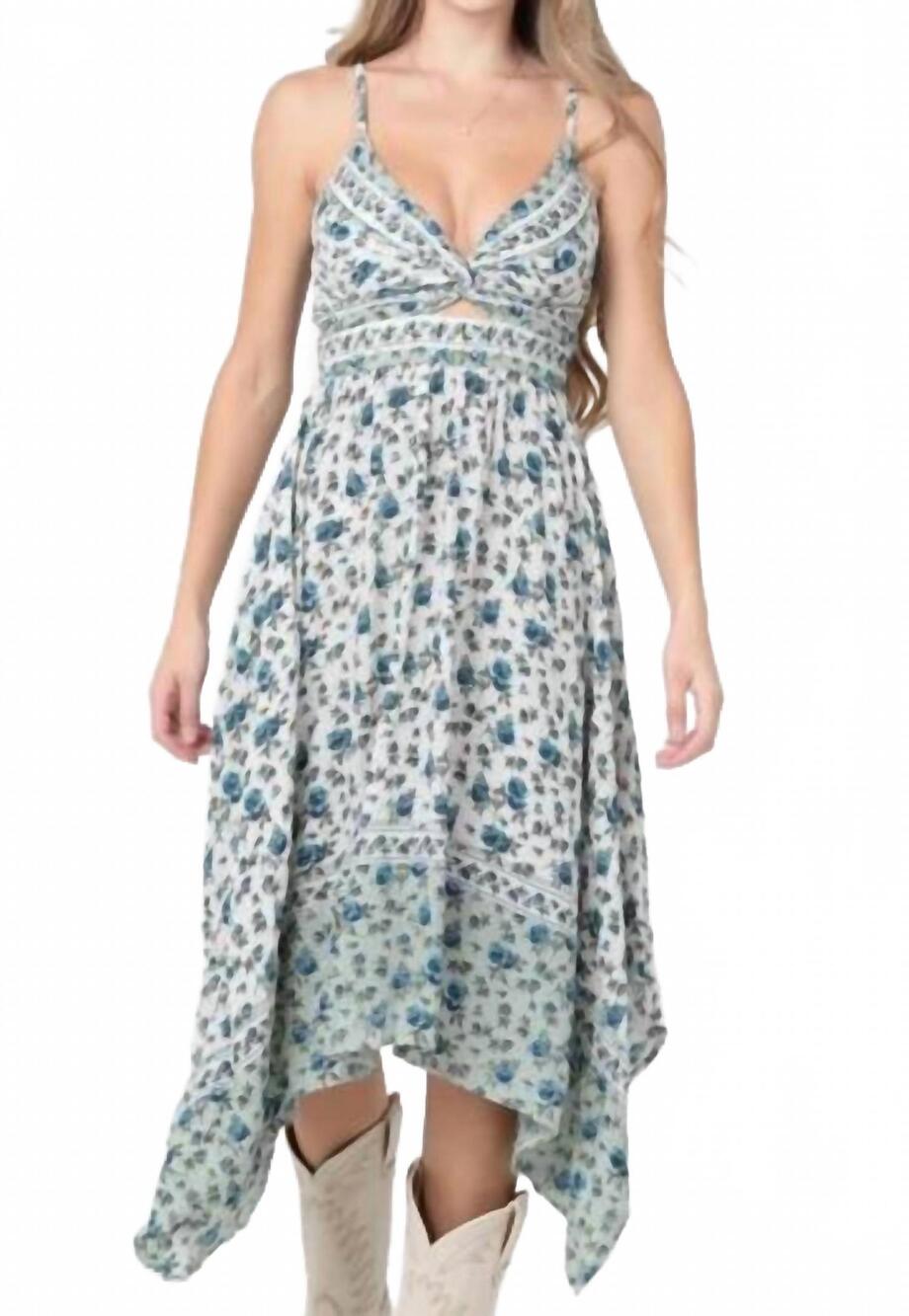 NEW ANGIE floral twist front maxi dress in blue